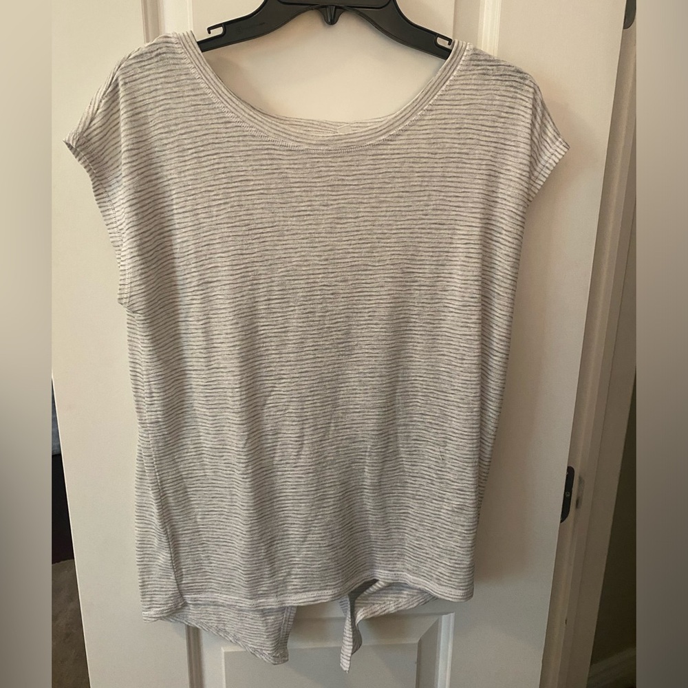 Athleta Grey Stripped T Shirt, medium
